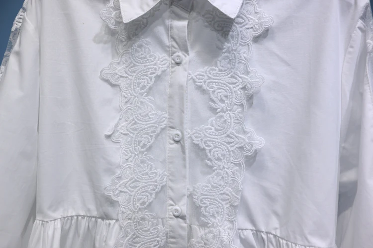 2019 Новая мода кружева Перспектива Лоскутная белая рубашка для женщин Женская