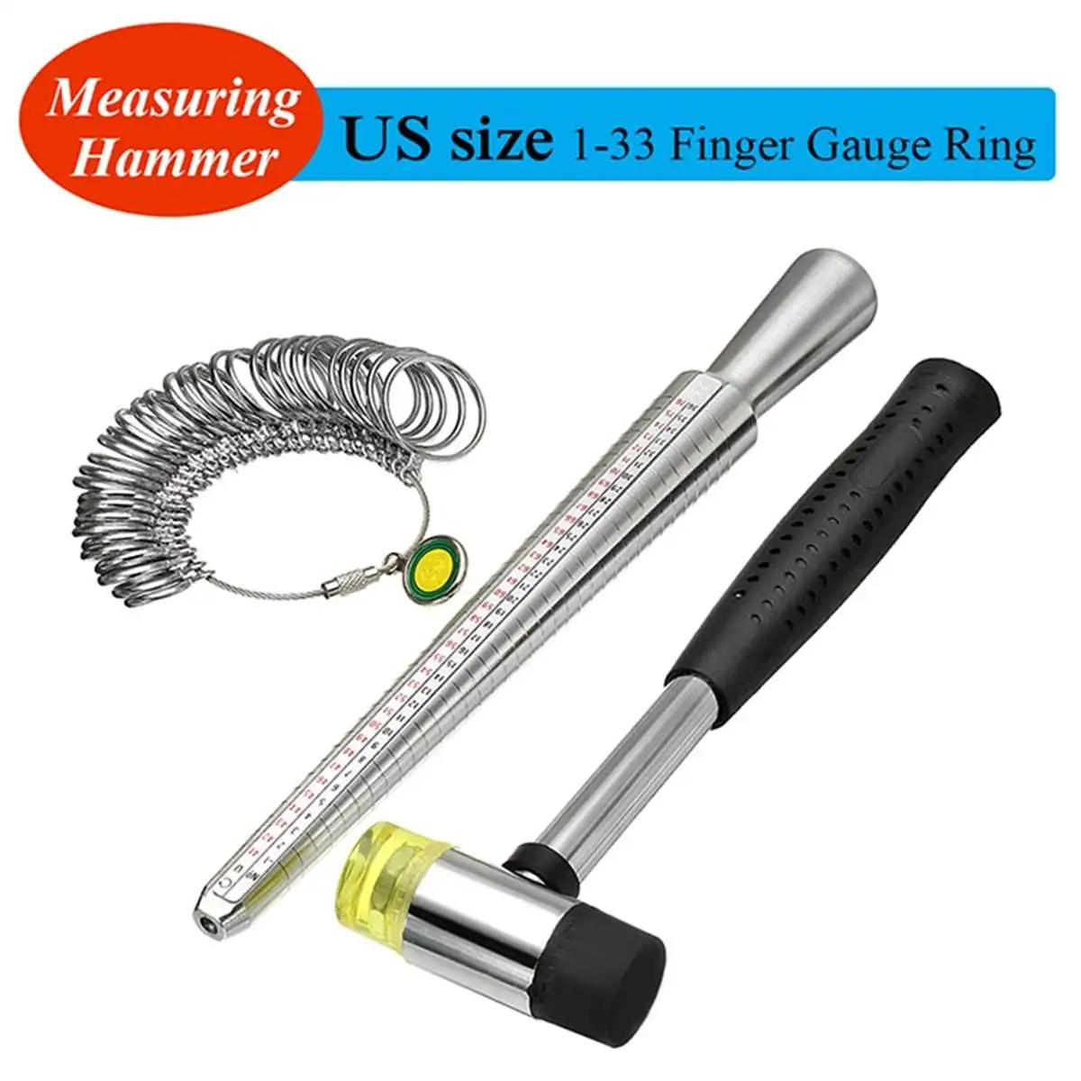 Фото 3pcs Ring Sizer Finger Gauge Stick Mandrel Set 1-33 US Size Measuring Hammer Jewelry Tool Kit Hand Инструменты 3pcs Ring Sizer Finger Gauge Stick Mandrel Set 1-33 US Size Measuring Hammer Jewelry Tool Kit Hand Инструменты