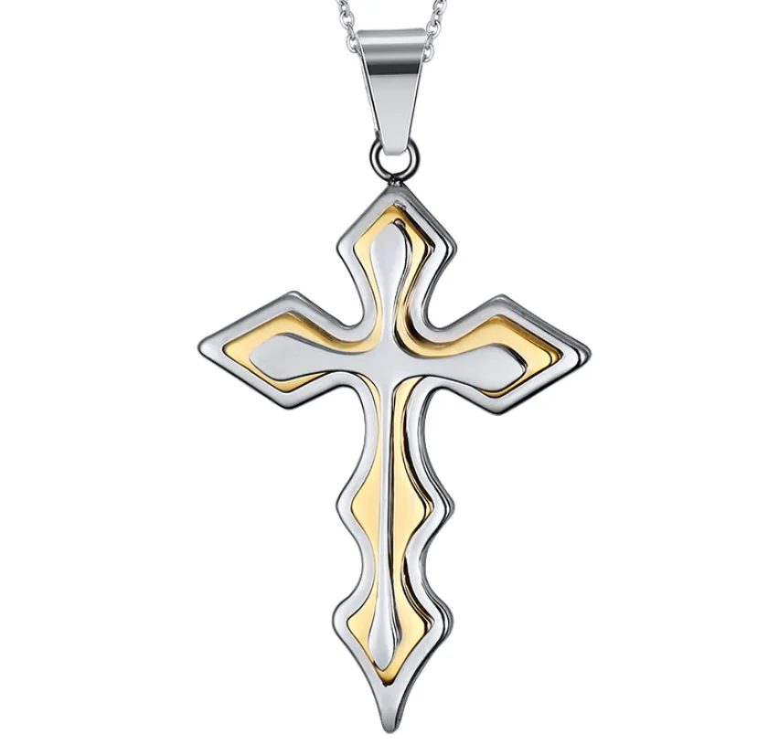 Christian cross stainless steel pendant necklace men and women fashion popular bead chain accessories clavicle | Украшения и