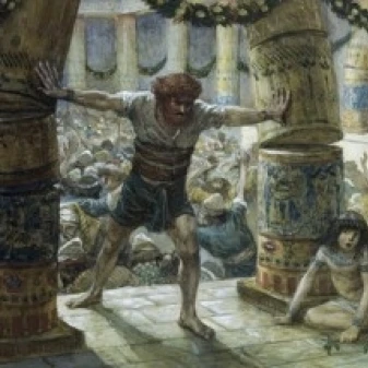 Samson вытягивает столбы James Tissot (1836-1902/French) еврейский музей Нью-Йорк плакат печать
