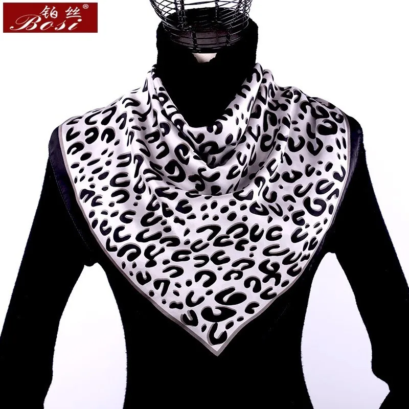 

silk leopard print scarf fashion square satin women luxury brand shawl black stripe scarves foulard sjaal leopardo mujer new