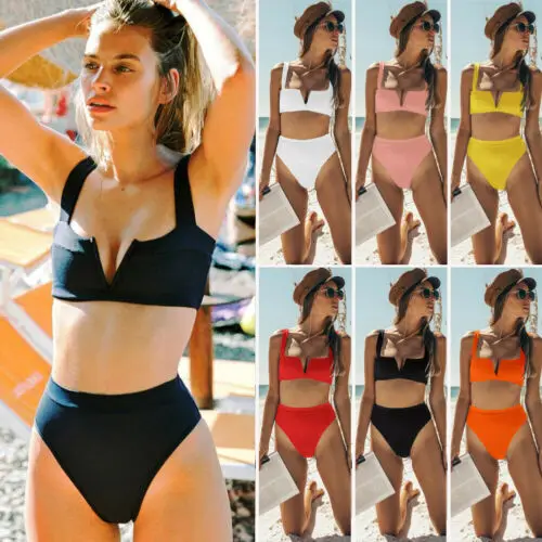 Женские с высокой талией комплект бикини пуш-ап эффектом купальник чашечками