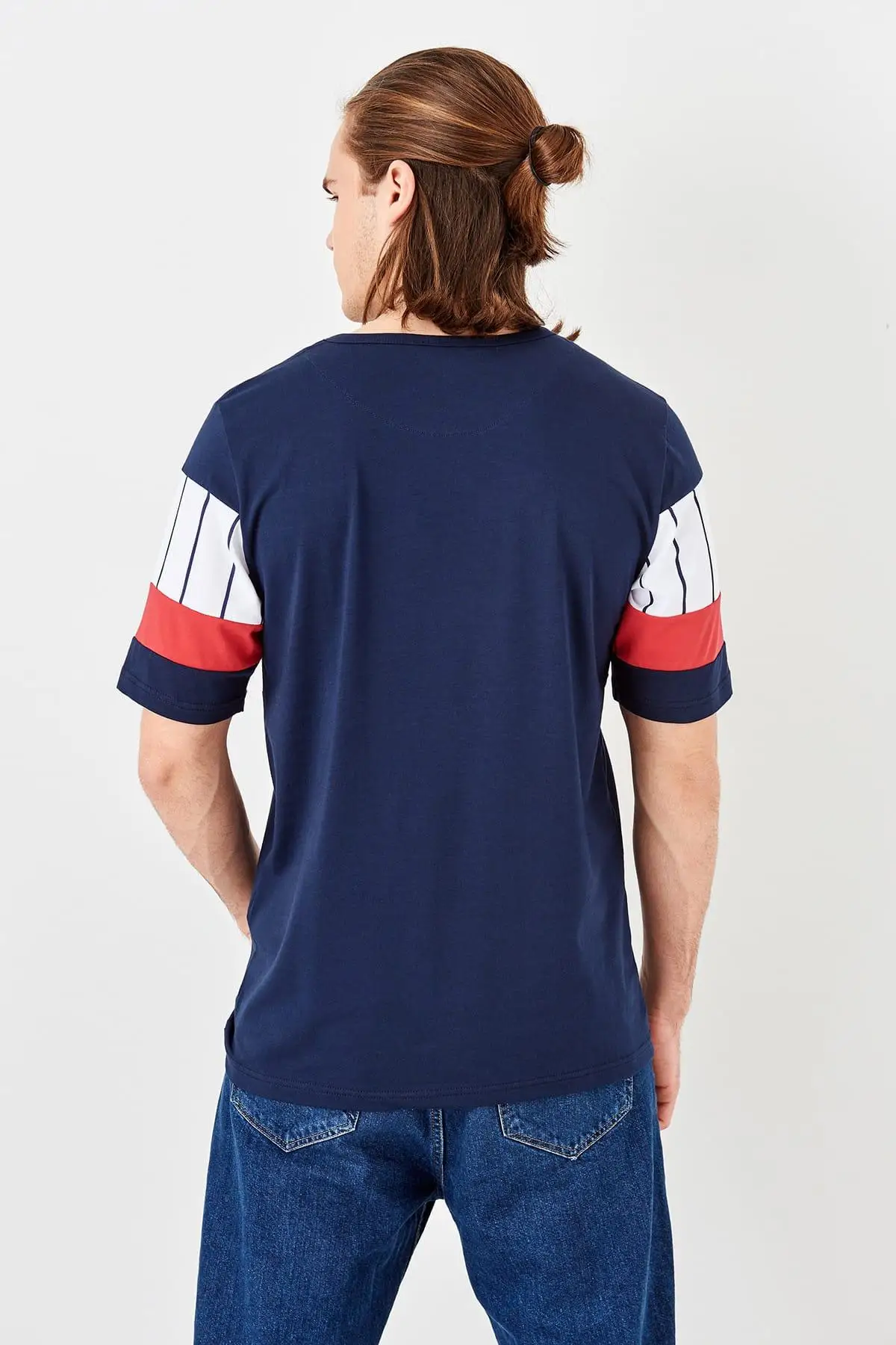 Trendyol новая темно-синяя мужская полосатая футболка со вставками TMNSS19QA0084 | Женская