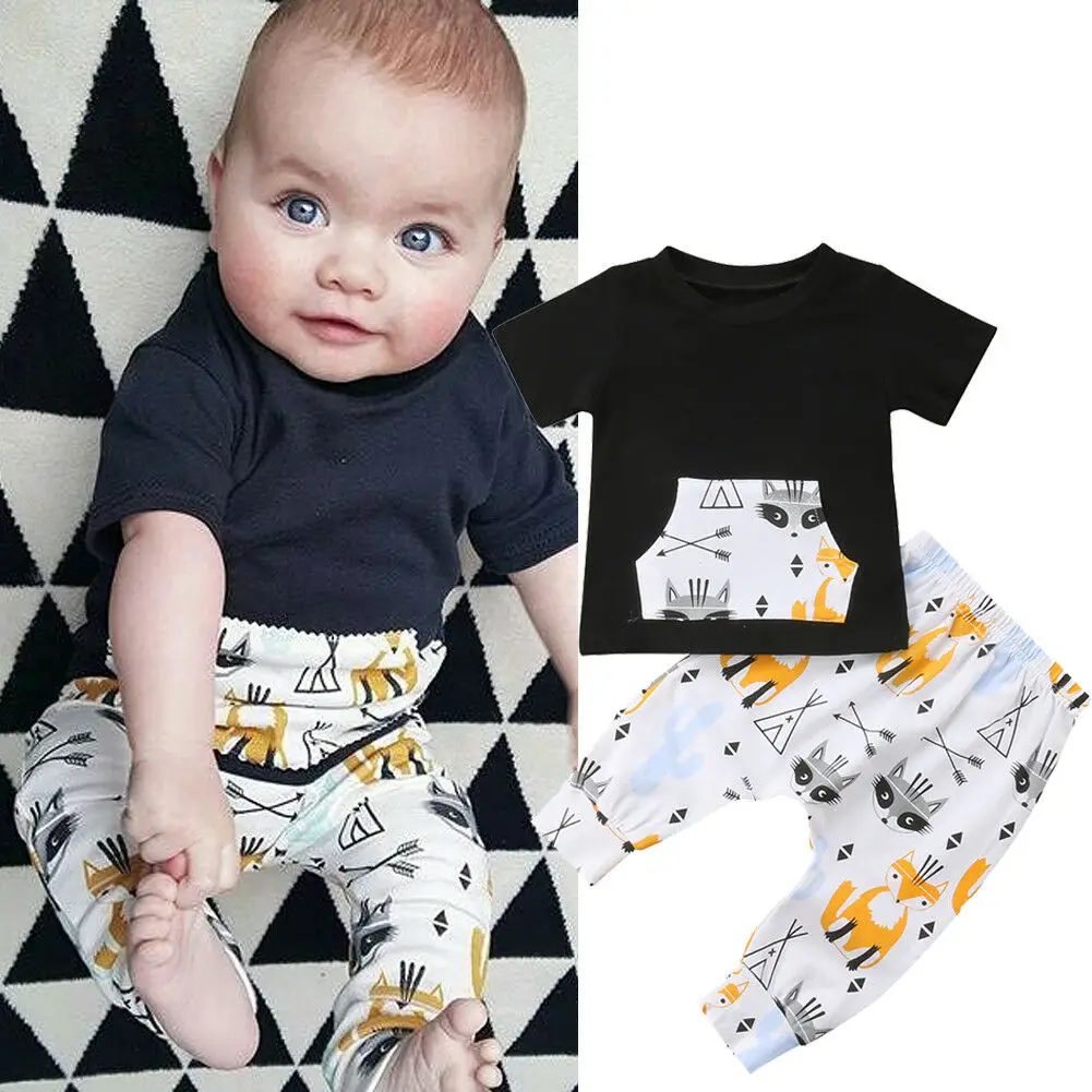 

Pudcoco Boy Set 0-24M 2pcs Toddler Baby Boy T-shirt Top+Pants Trousers Outfit Kids Clothes Set Cotton