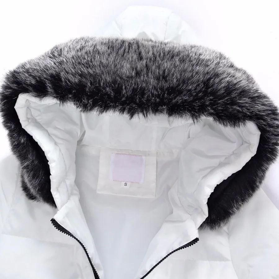 2018 Women Autumn Winter Jacket White Coat Raccoon Fur Collar Casual Thick Parka Down Cotton Hood Plus Size Long Outerwear PJ245