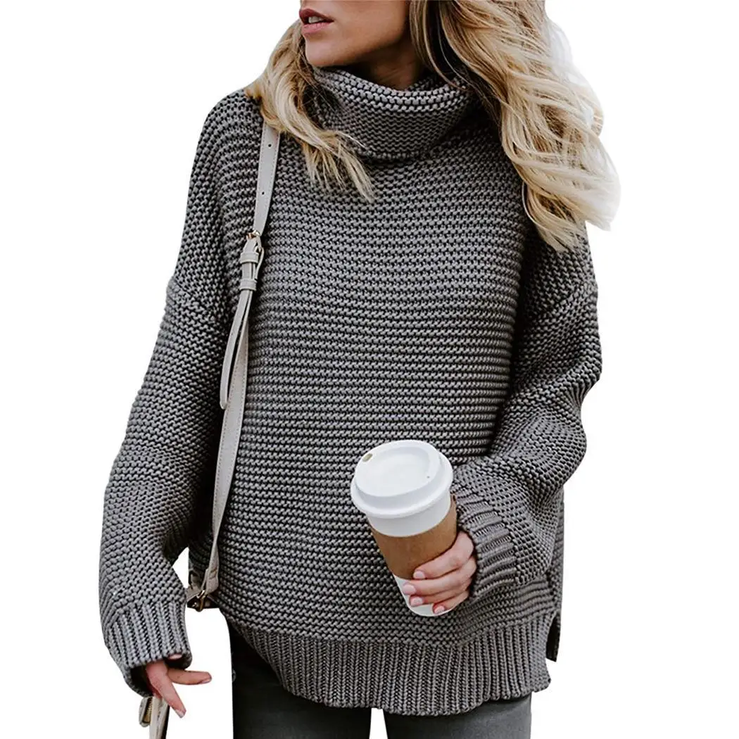 New Fashion Women Knitted Turtle Neck Long None Casual Sleeve Solid Pullover Loose Hip Length Sexy Sweater | Женская одежда