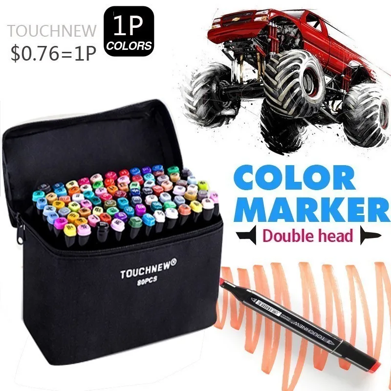 TOUCHNEW 30 40 60 / 80 color dual head type marker pen set alcohol sketch artists drawing manga design art supplier  Канцтовары
