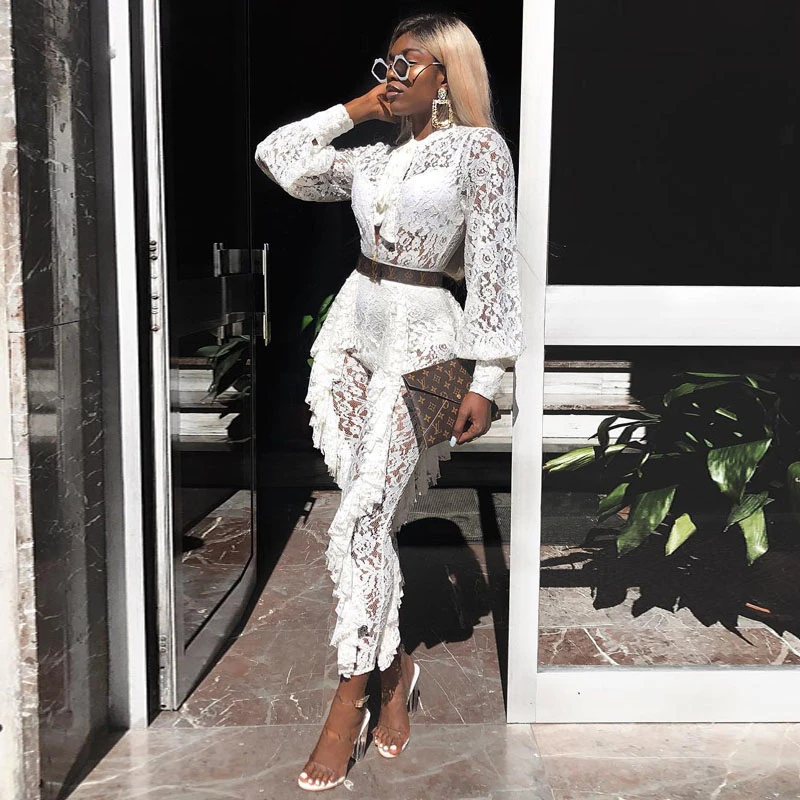 Модный Звездный подиумный женский комбинезон элегантный с длинными рукавами