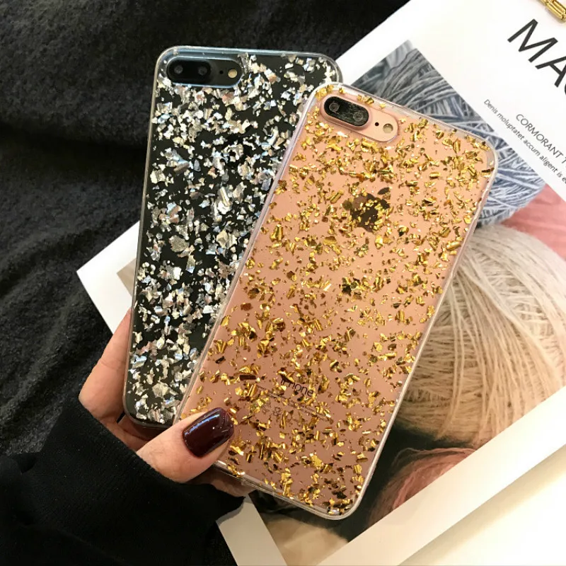 2019 Горячая Золотая фольга блестящий чехол для iphone 7 7plus силиконовый телефона из