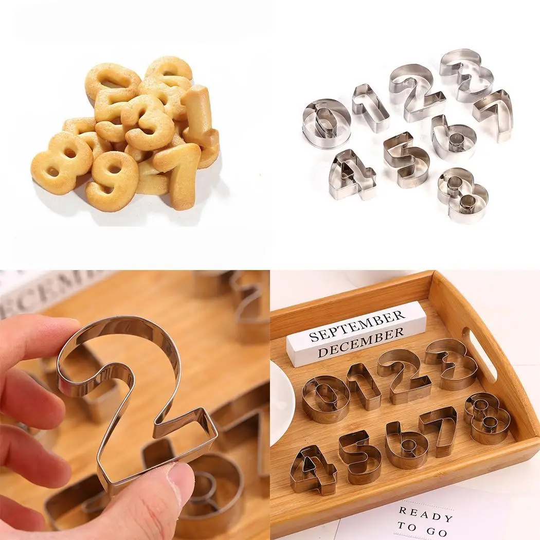 Number Shape Stainless Steel Cookies Tools Digital Baking Cake Mould Set 0 8 1 6cm 6inch Silver | Дом и сад