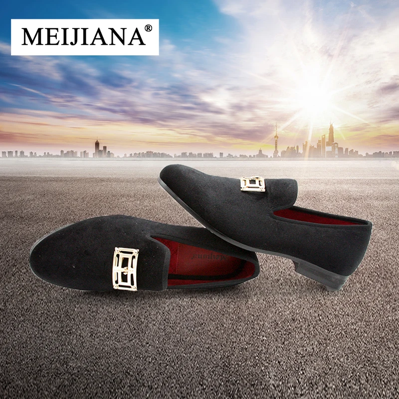MEIJIANA Spring and Autumn Wedding Shoes Velvet Fashion Black Men Outdoor Metal Decorative Casual Brand Loafers | Обувь
