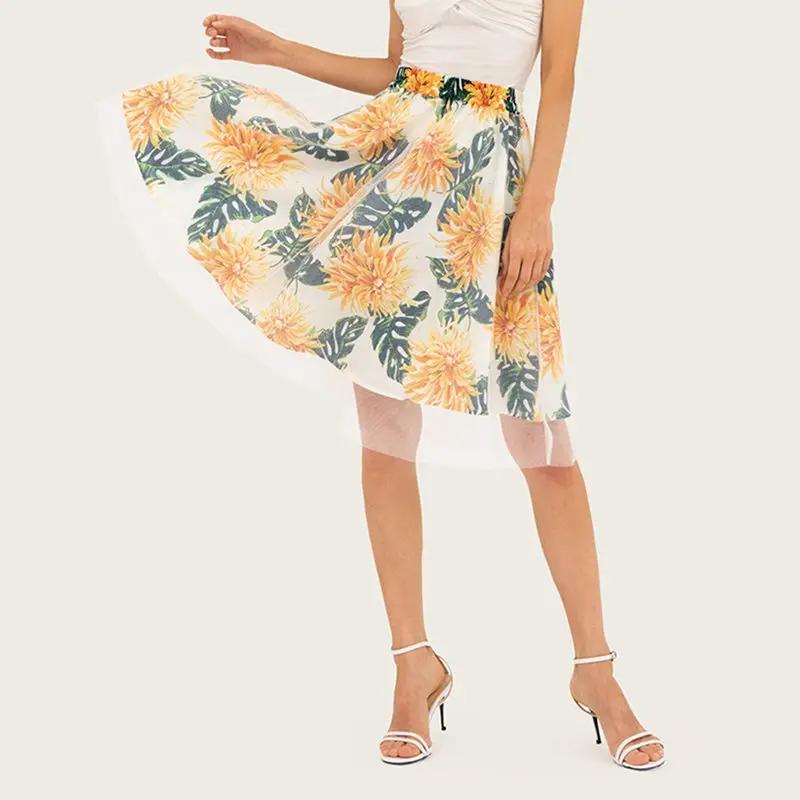 Летняя юбка с цветочным принтом для женщин 2019 Boho Chic белый повседневное модные