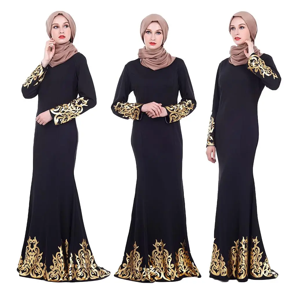 Арабское мусульманское женское горячее тиснение Макси платье Abaya Jilbab Русалка на