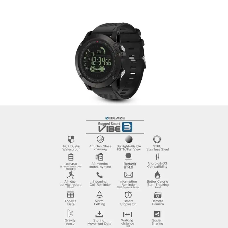 Новые флагманские прочные Смарт часы Zeblaze VIBE 3 33 месяца в режиме ожидания 24 часа