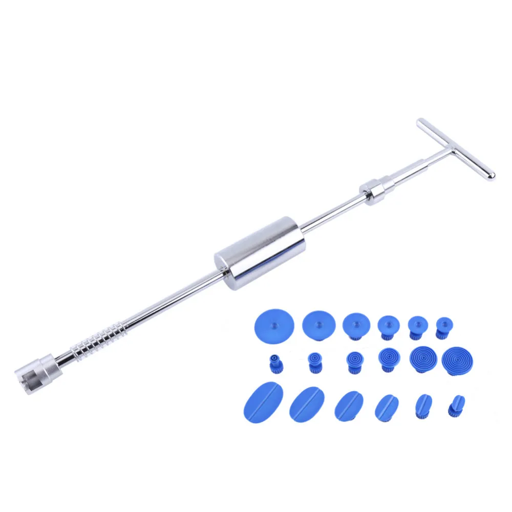 

HHO-Paintless Dent Repair Hail Removal T Bar Slide Hammer+18pcs Glue Puller Tabs Nin