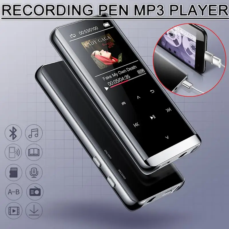 

OTG MP3 Player Voice Recorder Bluetooth4.2 Touch Screen 1.8inch Mini 800mah With HIFI 5D 8GB/16G Ultra Thin HiFi MP3 Player