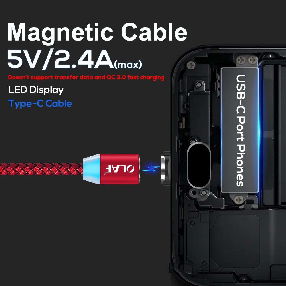 Магнитный USB кабель OLAF 1 м для iPhone X Xs Max Xr 8 7 6 магнитный быстрой зарядки Micro Type C Samsung S9 Huawei Xiaomi|Кабели мобильных