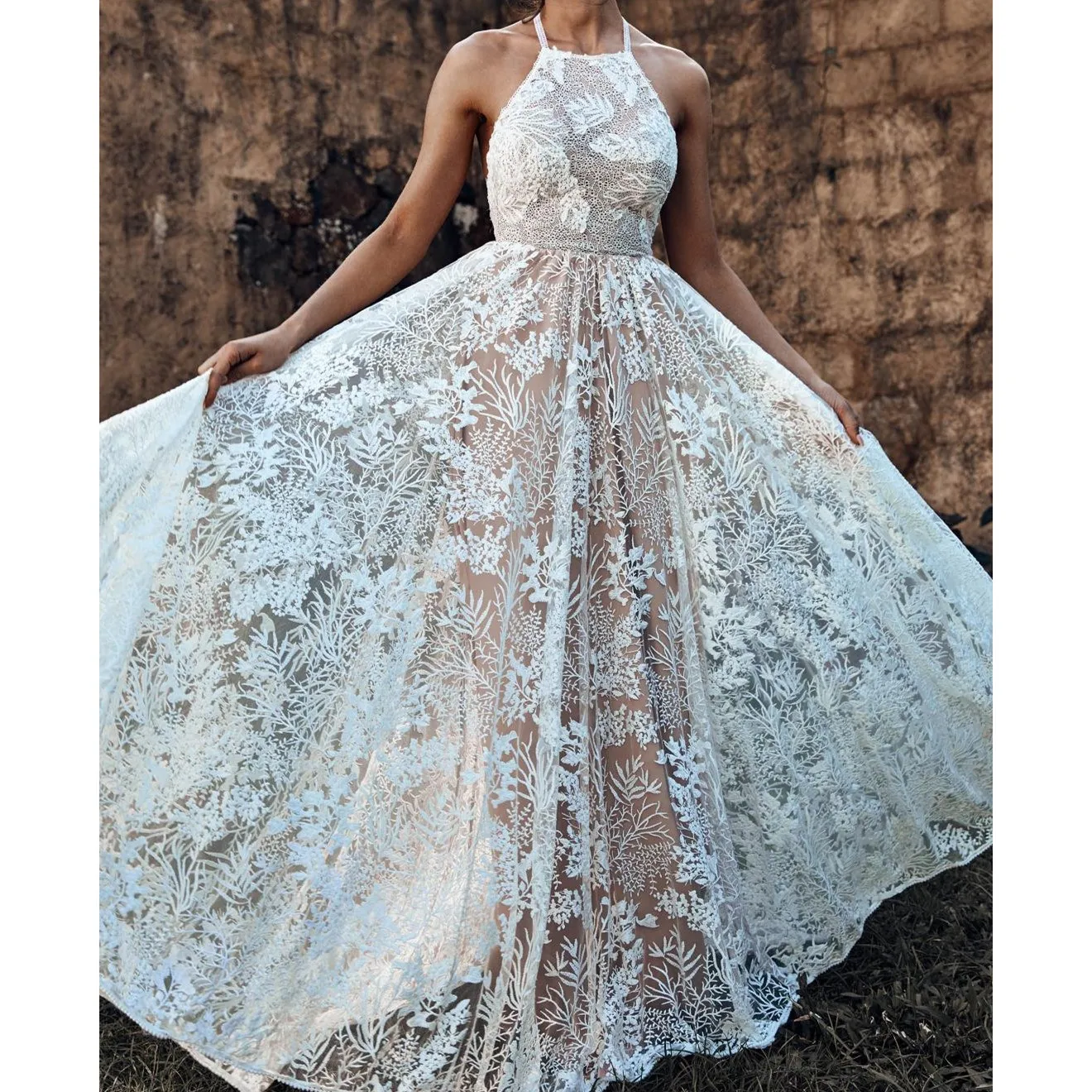 Женское кружевное платье макси без рукавов винтажное трапециевидной формы с