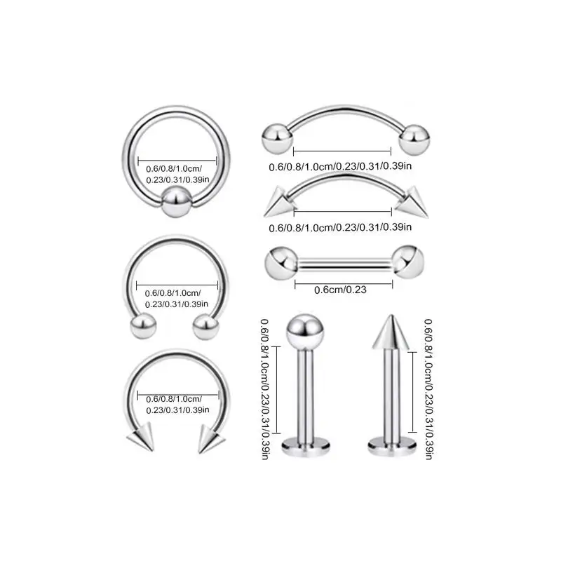 Eye Studs Nasal Ring Jewelry 8 Pack Mix Set Tattoo Piercing Stainless Steel Lip Nail Employee Benefits Housewarming New | Украшения и