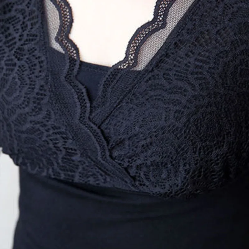 PEONFLY Women Pullovers Jumper Sexy V Neck Hollow Stitched Lace Slim Female Streetwear Casual Sweaters Soft Tops Clothes Black | Женская