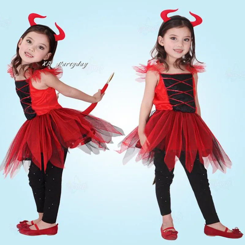 Men Women Girls Red Devil Cosplay Costume Dress For Adults Children Performance Props Halloween Party Supplies| |