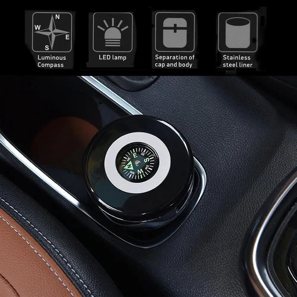

Portable LED Light Compass Ashtray Car Cigarette Ash Cylinder Cup Smoke Holder Car Compass Ashtray Car With LED Ashtray