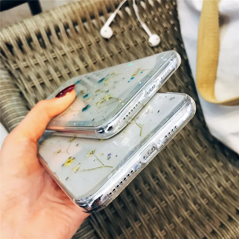 Lovebay Phone Case For iPhone 6 6s 7 8 Plus X XR XS Max Real Flowers Dried Transparent Soft TPU |