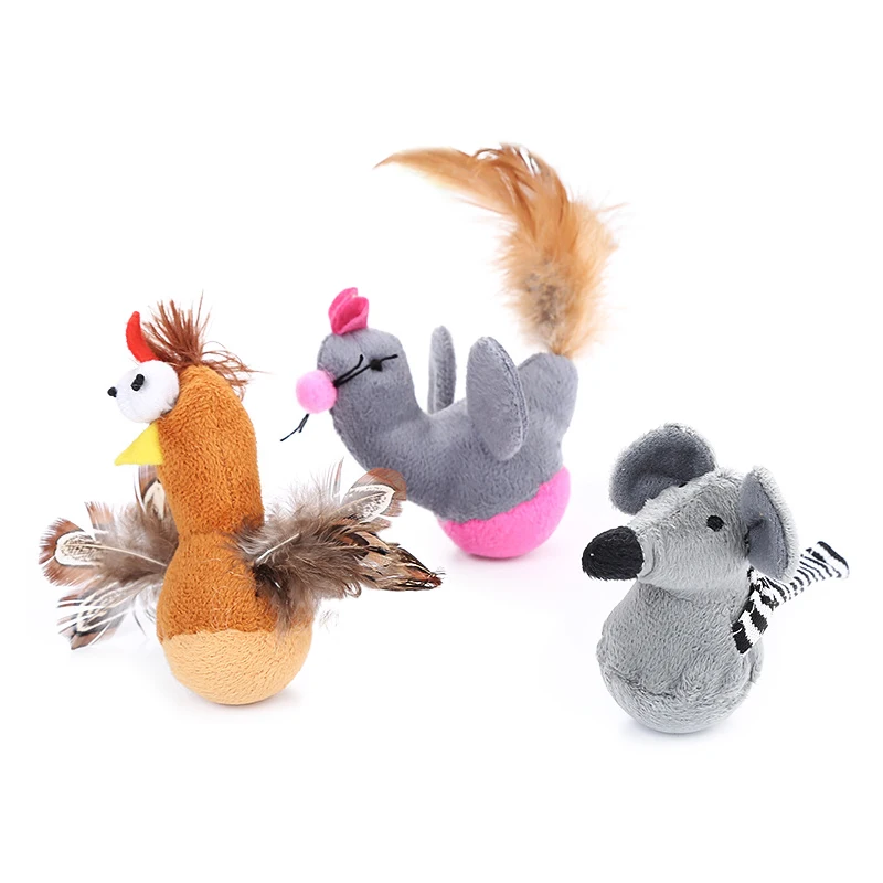 

Cartoon Pet Cat Toy Plush Animals Tumbler Kitten Cat Toys Feather Interactive Teaser Toy
