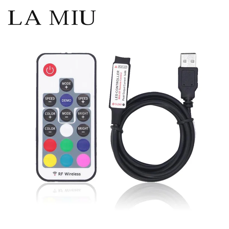 Мини LED RGB контроллер USB RF 17 клавишный удаленный беспроводной DC 5 в 12 В для 5050 3528