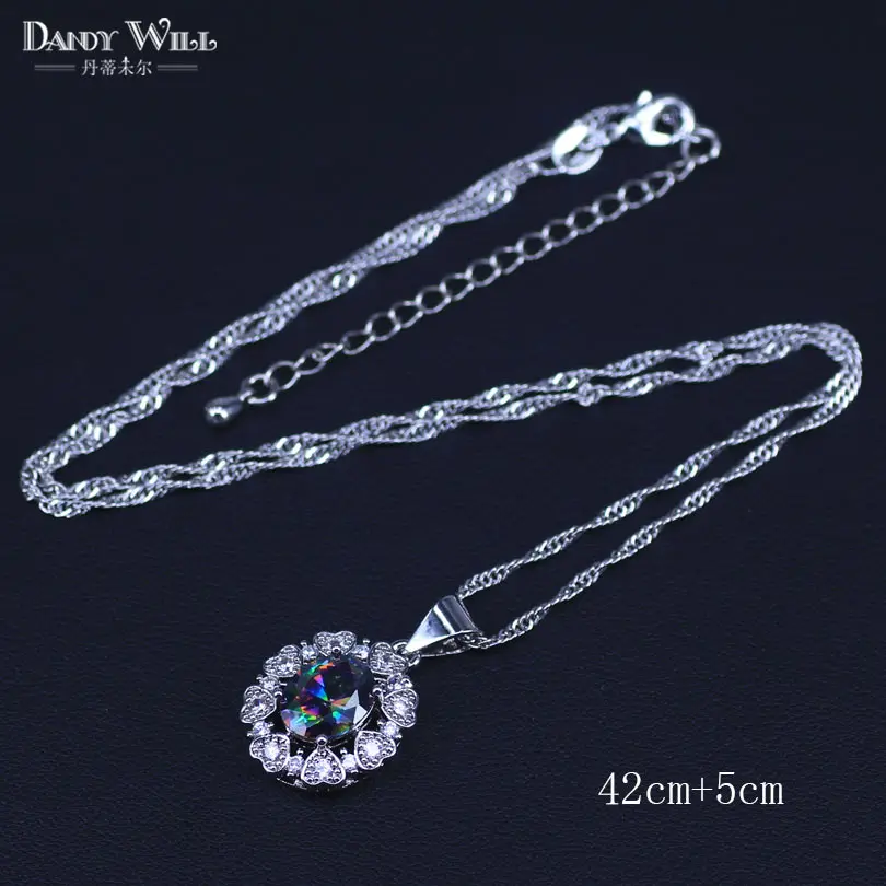Fire Multi color Rainbow Zircon For Women Silver Color Jewelry Sets Necklace Pendant Earrings Rings Free Shipping | Украшения и