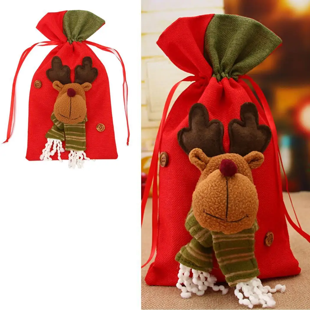 Snowman Elk Pattern Drawstring Christmas Candy Gift etc Bag Home Outdoor Decoration | Дом и сад
