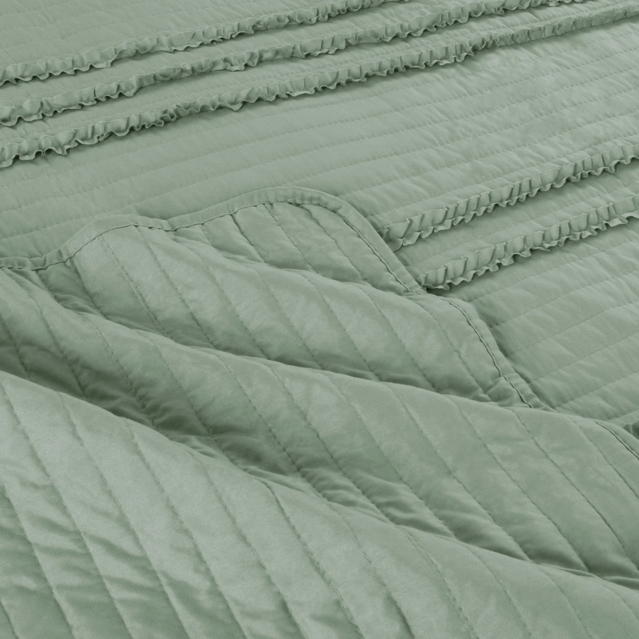 Мятная Королева 3 шт. набор стеганый покрывало элегантный полосатый рюшами