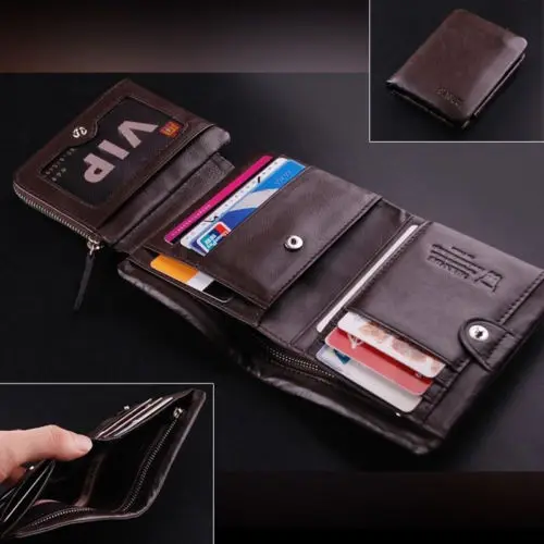 Кошелек мужской из качественной кожи тройного сложения на молнии с отделением