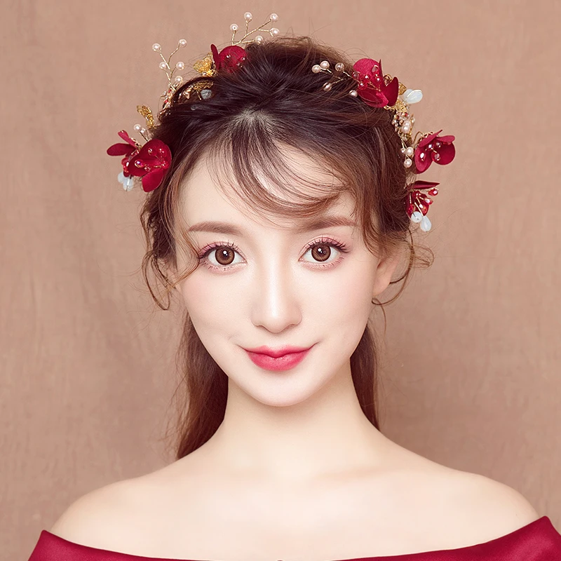 Fashion Handmade Hair Clips Red Fabric Flower Barrettes Wedding Bridal Bridesmaids Side Clip Accessories Photography Headdress | Украшения