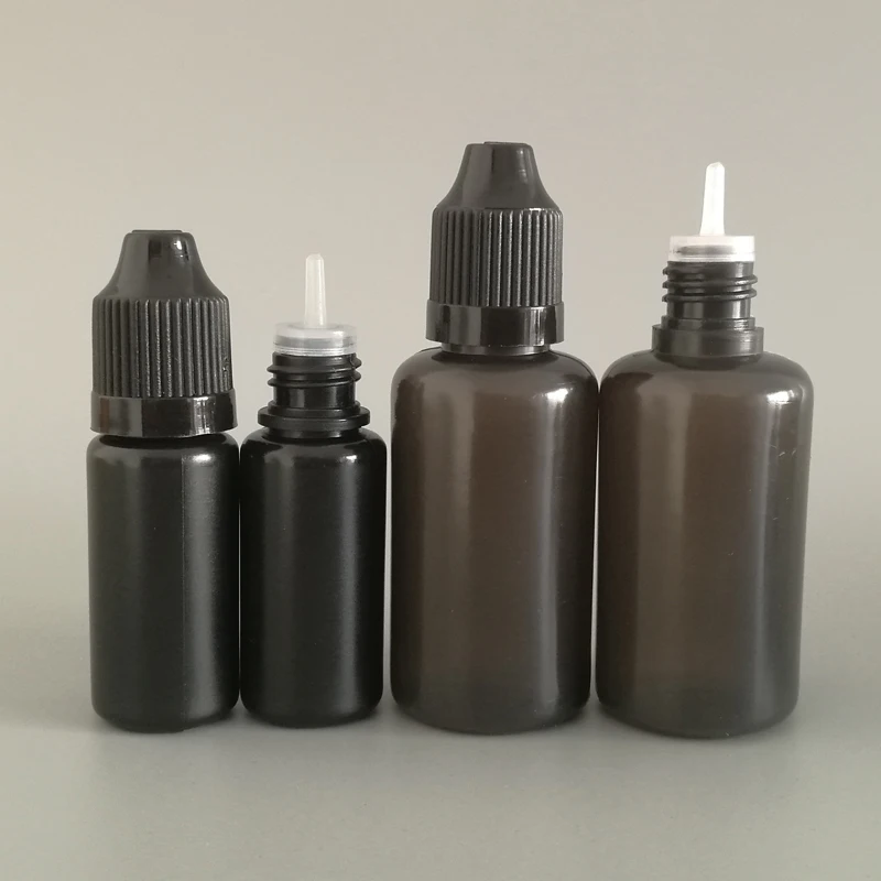 

200pcs 10ml/30ml Black Plastic Dropper Vials With Fine Tips And Childproof Caps Empty E Liquid Vape Juice Refillable Bottle