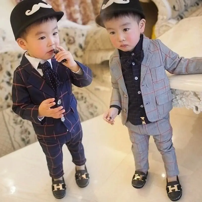 

Special Offer 2021 Spring Fall Baby Infant Kid Plaid Blazer Suit 2 Pcs Little Boys Formal Clothes Set Children Casual Twinset X2