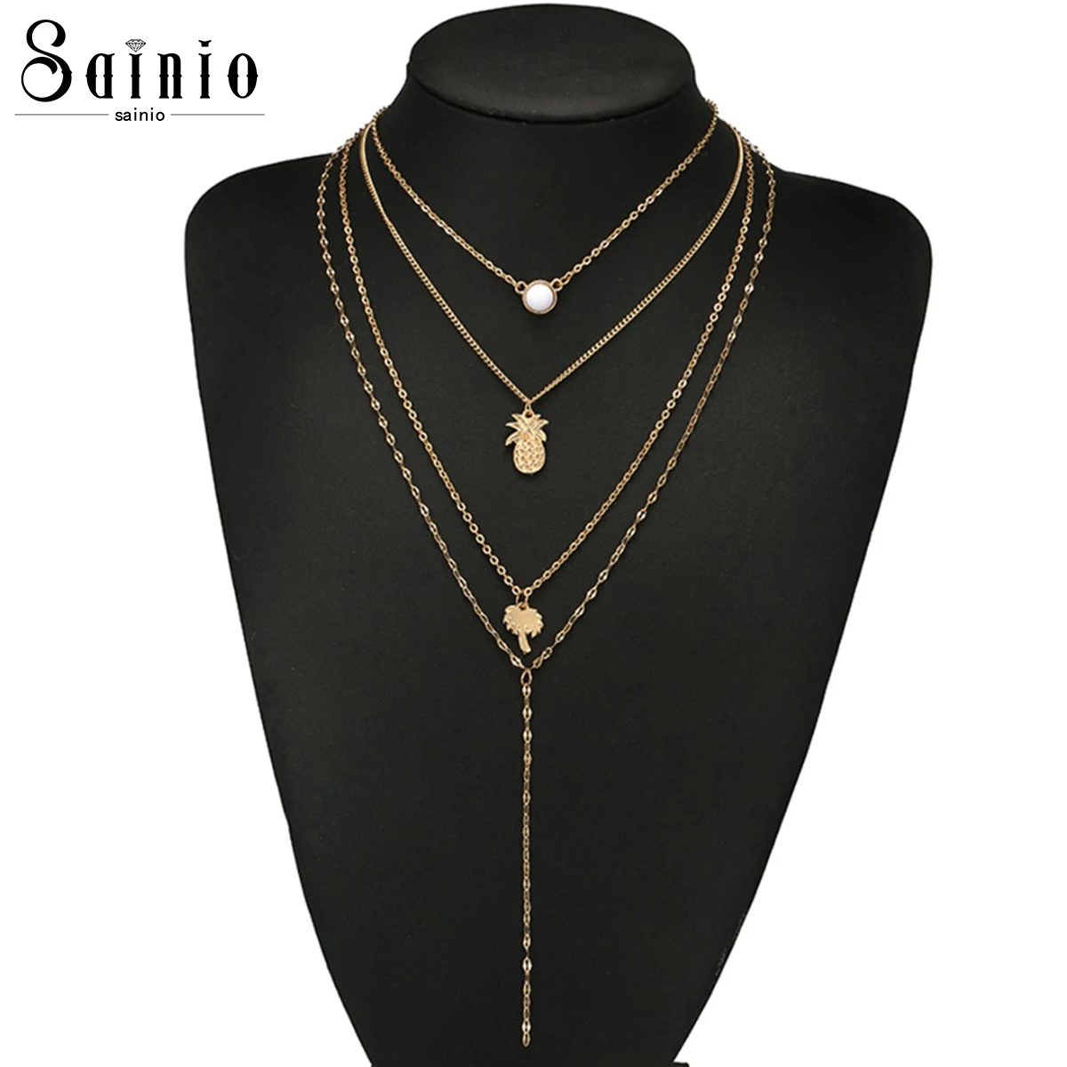 

Sainio Fashion Necklaces Classic Gold Color Multilayer Coconut Tree Pineapple Pendant Necklace Women Girl Bohemian Jewelry