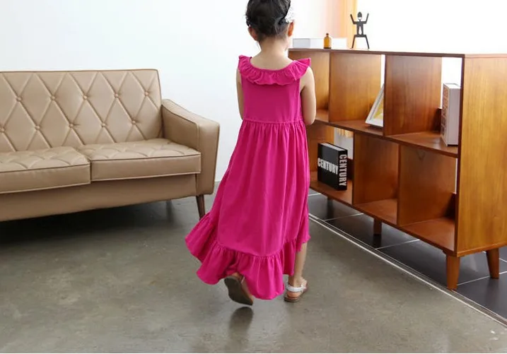 2019 summer Big girls dress cotton ruffle baby girl rose red children's casual beach Maxi vestidos kids teens sundress | Детская