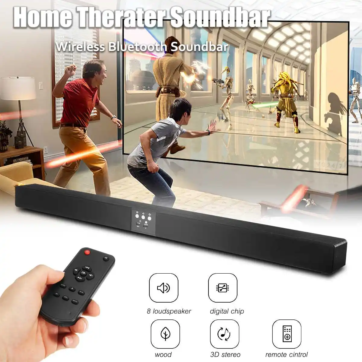 

Wooden bluetooth Soundbar TV Speaker 60W Hifi 5.1Channel Wireless Audio Video Player Home Theater Sound Bar Black For PC TV