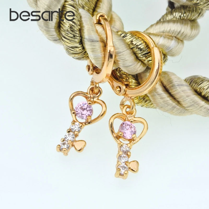 

Cristal Heart Key Drop Earring Women Gold Earrings Baby Boucle D'oreille Bebe Orecchini Donna Kolczyki Earing Jewelry Kids E2601