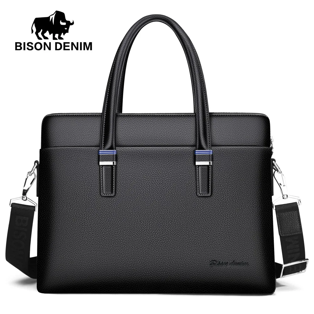 BISON DENIM Натуральная кожа Мужская сумка на плечо деловая 14 &quotСумка для ноутбука