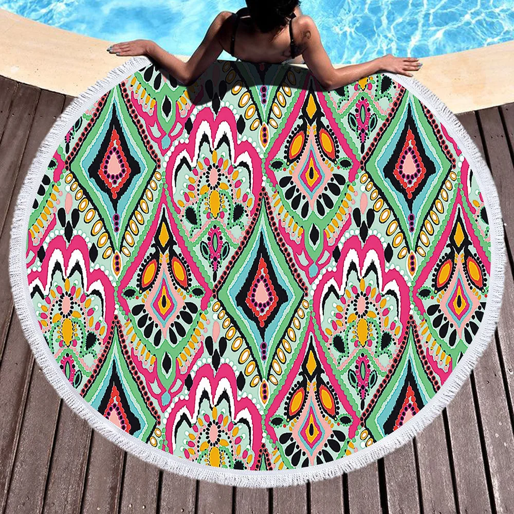 Красный цветок роза напечатаны Sunbathe микрофибра круглое пляжное Полотенце Йога