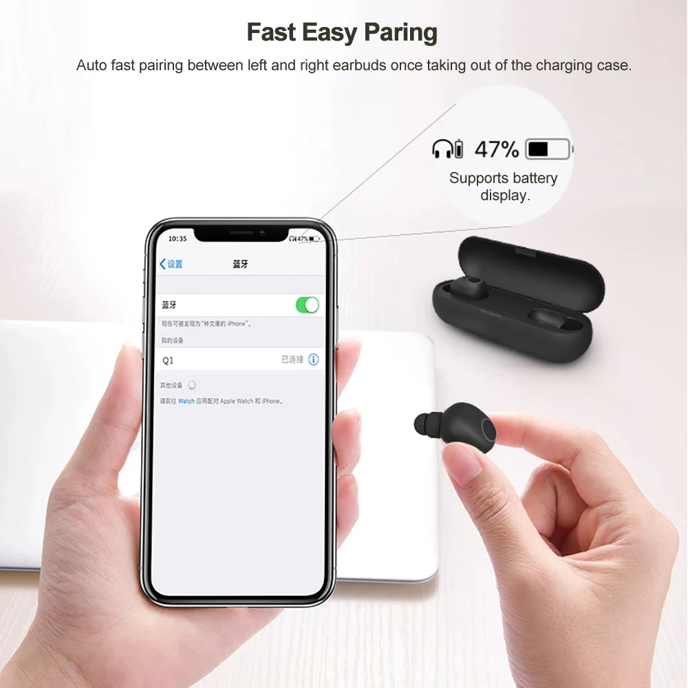 Q1 TWS наушники IPX4 водонепроницаемые Bluetooth 5 0 настоящие беспроводные музыкальные