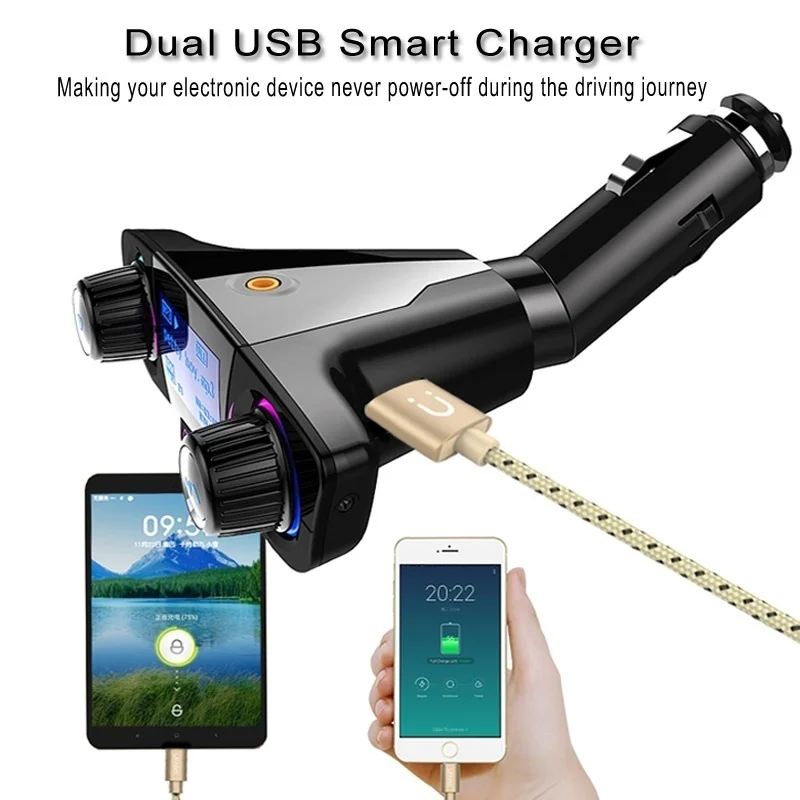 Автомобильное зарядное устройство с двумя USB портами FM передатчик BT06 Bluetooth