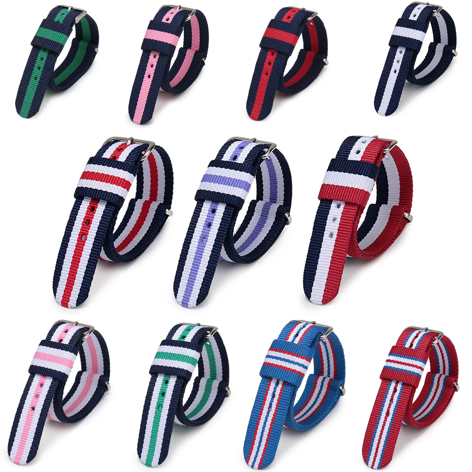 50PCS Wholesale Nylon Strap Watchbands 14mm 16mm 18mm 20mm Watch Straps Nylon Band Fabric Striped Replacement Watch Band Gold