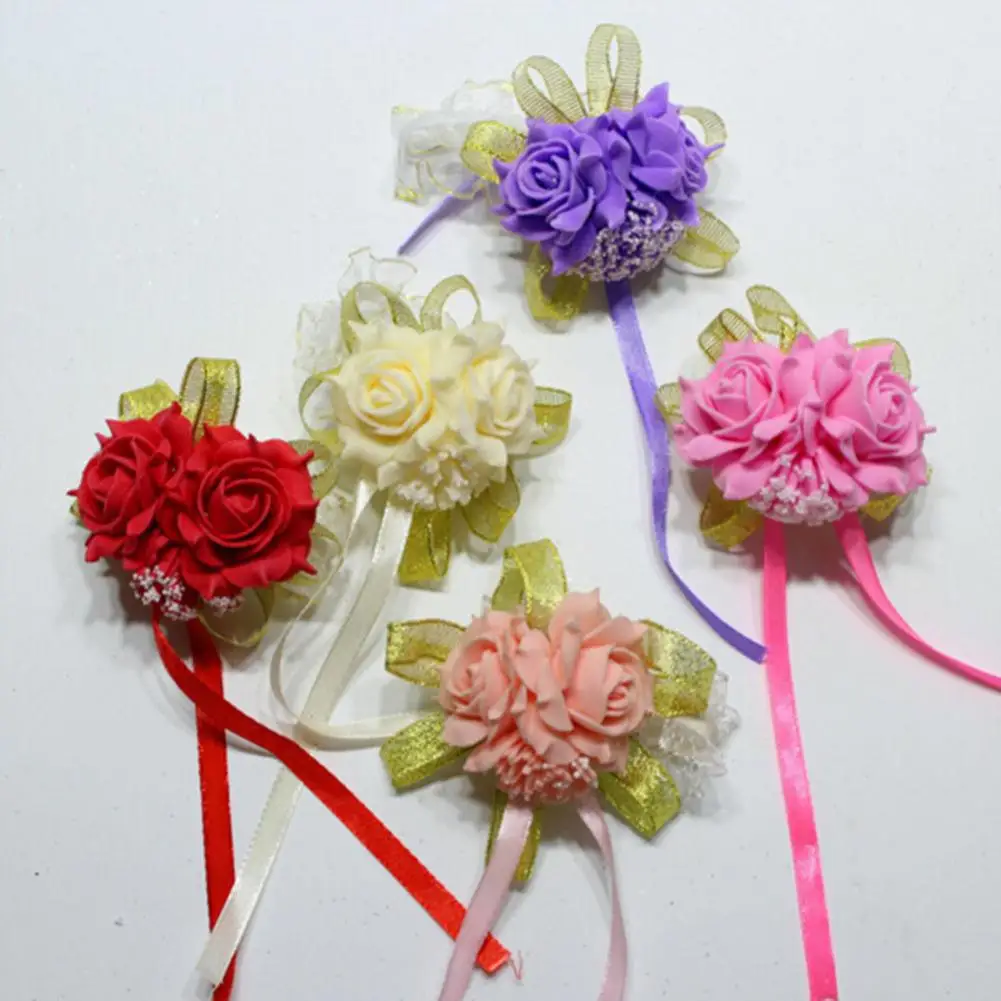 Foam Rose Flowers Bridal Bridesmaid Wrist Corsage Wedding Party Ribbon Bracelet Artificial &amp Dried | Дом и сад