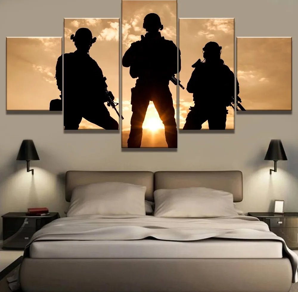 

Framework 5 Piece HD Print Large Army Sunset Cuadros Decoracion Paintings on Canvas Wall Art for Home Decorations Wall Decor