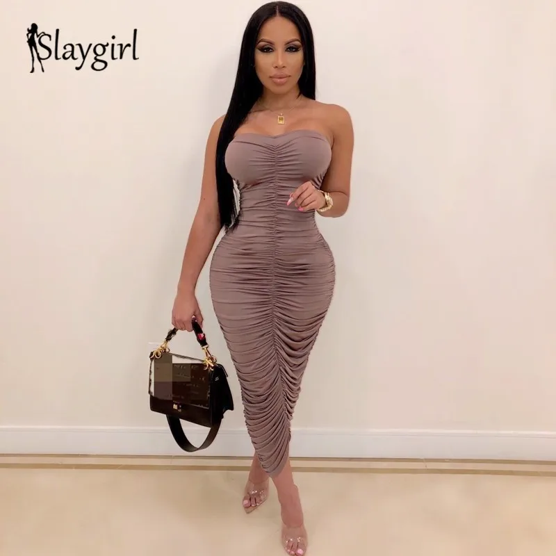 Женское длинное облегающее платье на бретельках Slaygirl Сетчатое с рюшами летнее