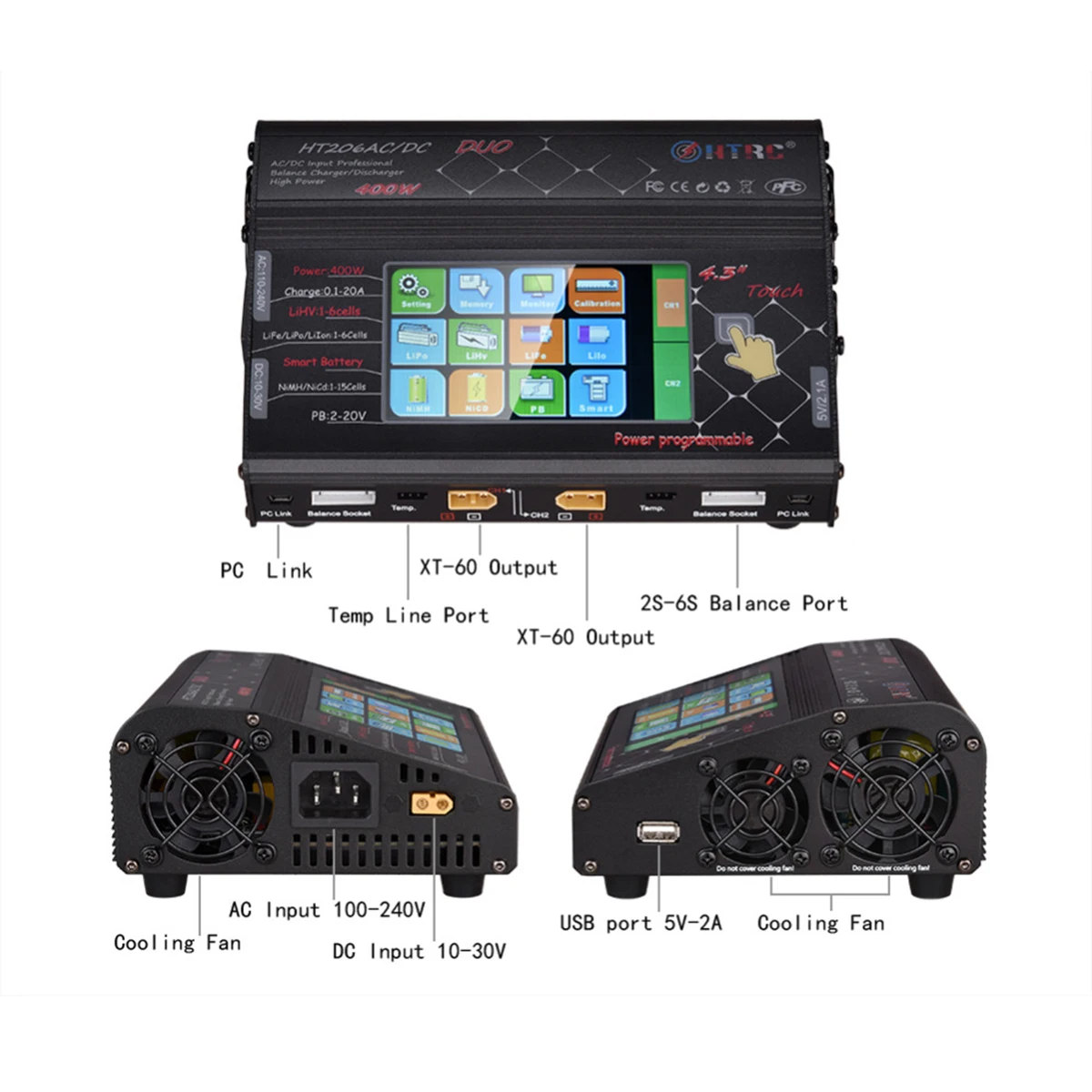 2018 New HTRC HT206 AC/DC Touch screen RC Balance Charger for Li-ion Battery EU Plug | Электроника
