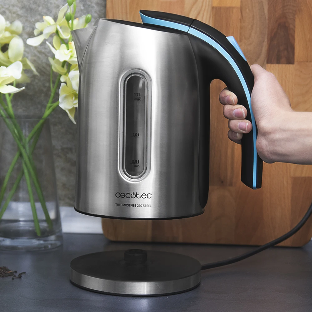 Стальной Электрический чайник Cecotec ThermoSense 270 нагревается до 8 чашек емкость 2200 л Вт